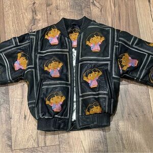 Dora The Explorer Leather Embroidered Jacket Sz 7-8 Y Child's RARE